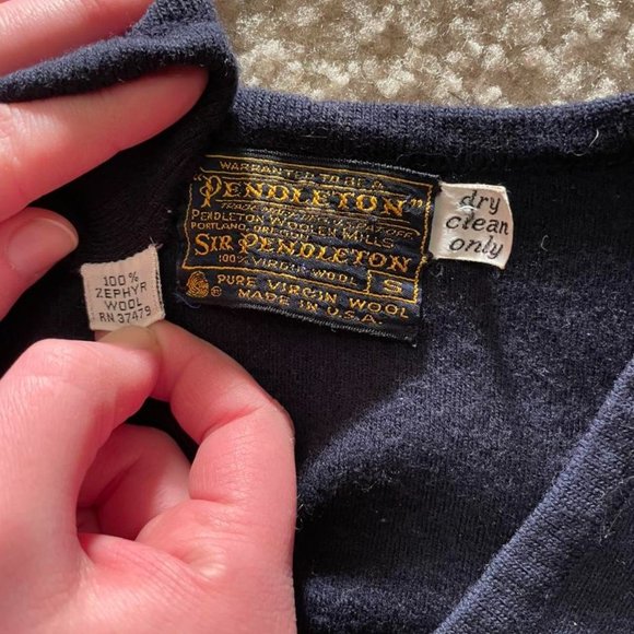 Navy Wool Sweater Vtg Pendleton - Picture 3 of 3